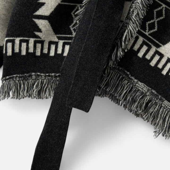 Women’s 100% Cashmere Tassel Cardigan – Vintage Jacquard Elegance