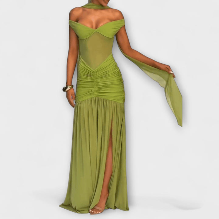Olive Green V-Neck Maxi Dress