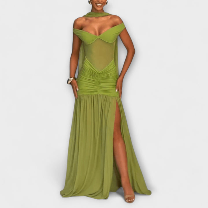 Olive Green V-Neck Maxi Dress