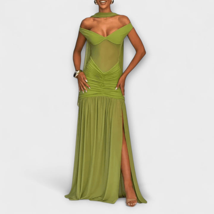Olive Green V-Neck Maxi Dress