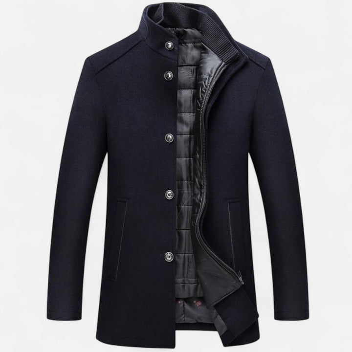 Maison Vaison | Men’s Long Wool Overcoat with Vest Panel