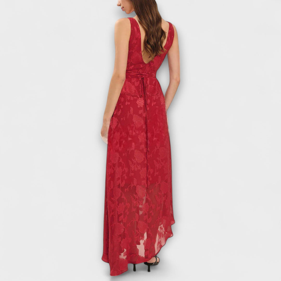 Elegant Backless Lace-Up Jacquard Maxi Dress