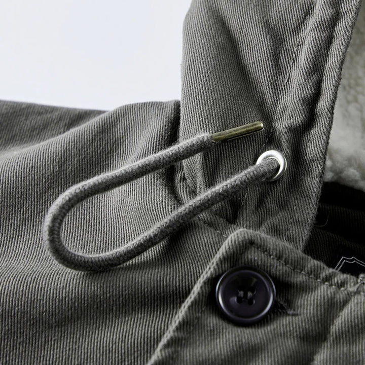 Męski zimowy płaszcz z kapturem z owczej wełny