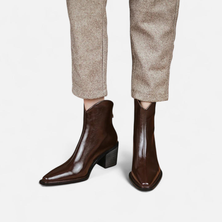 Damskie botki na obcasie z wąskim noskiem ze skóry syntetycznej