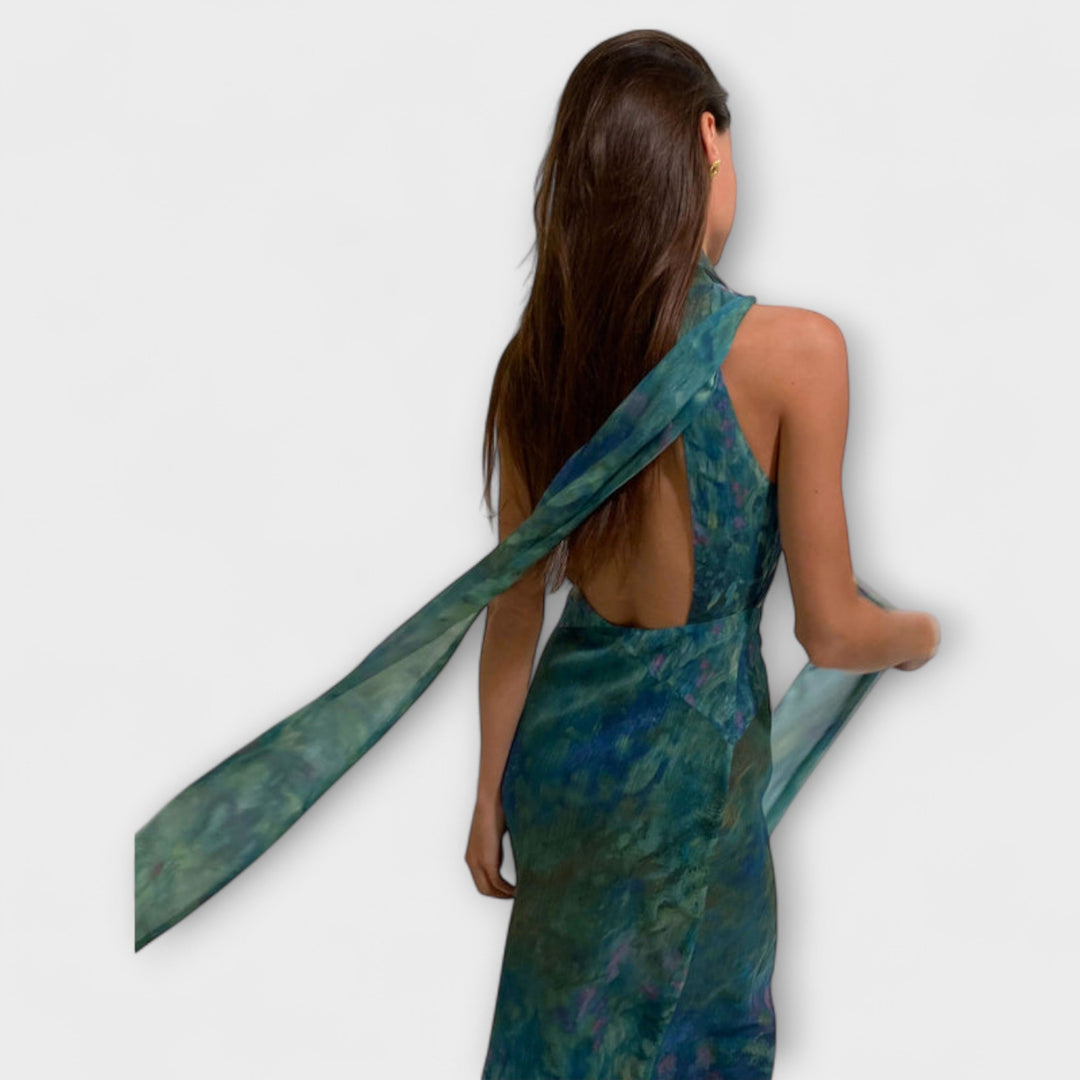 Robe longue à imprimé Iris de Monet