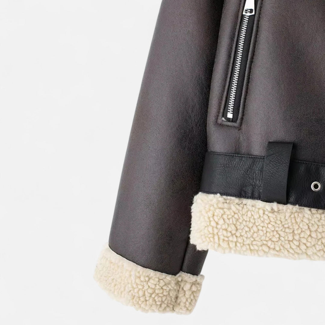 Dámská podzimní kožená bunda s páskem