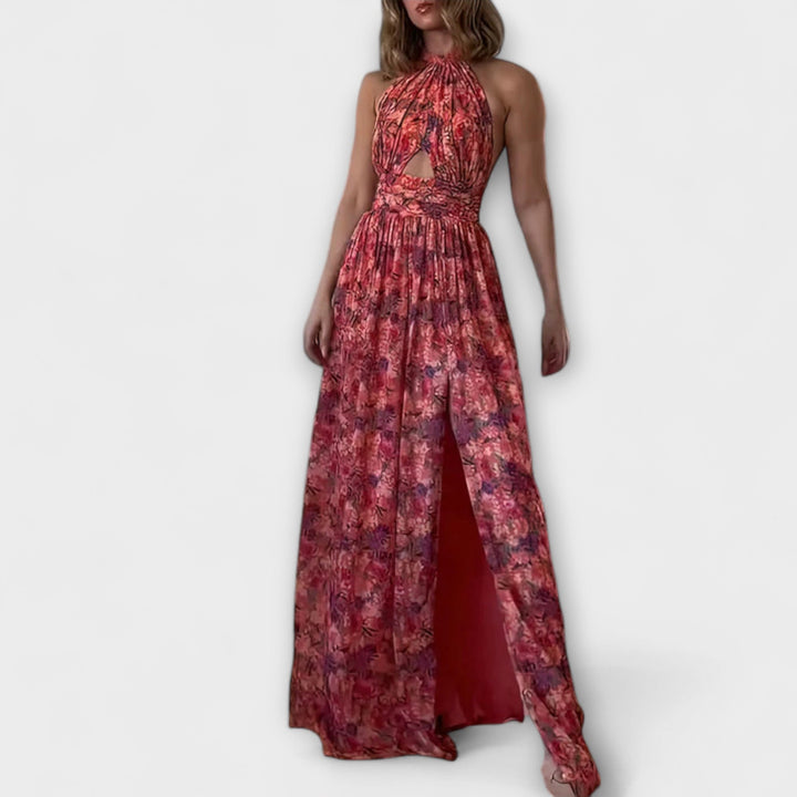 Backless Maxi Dress with Floral Pattern