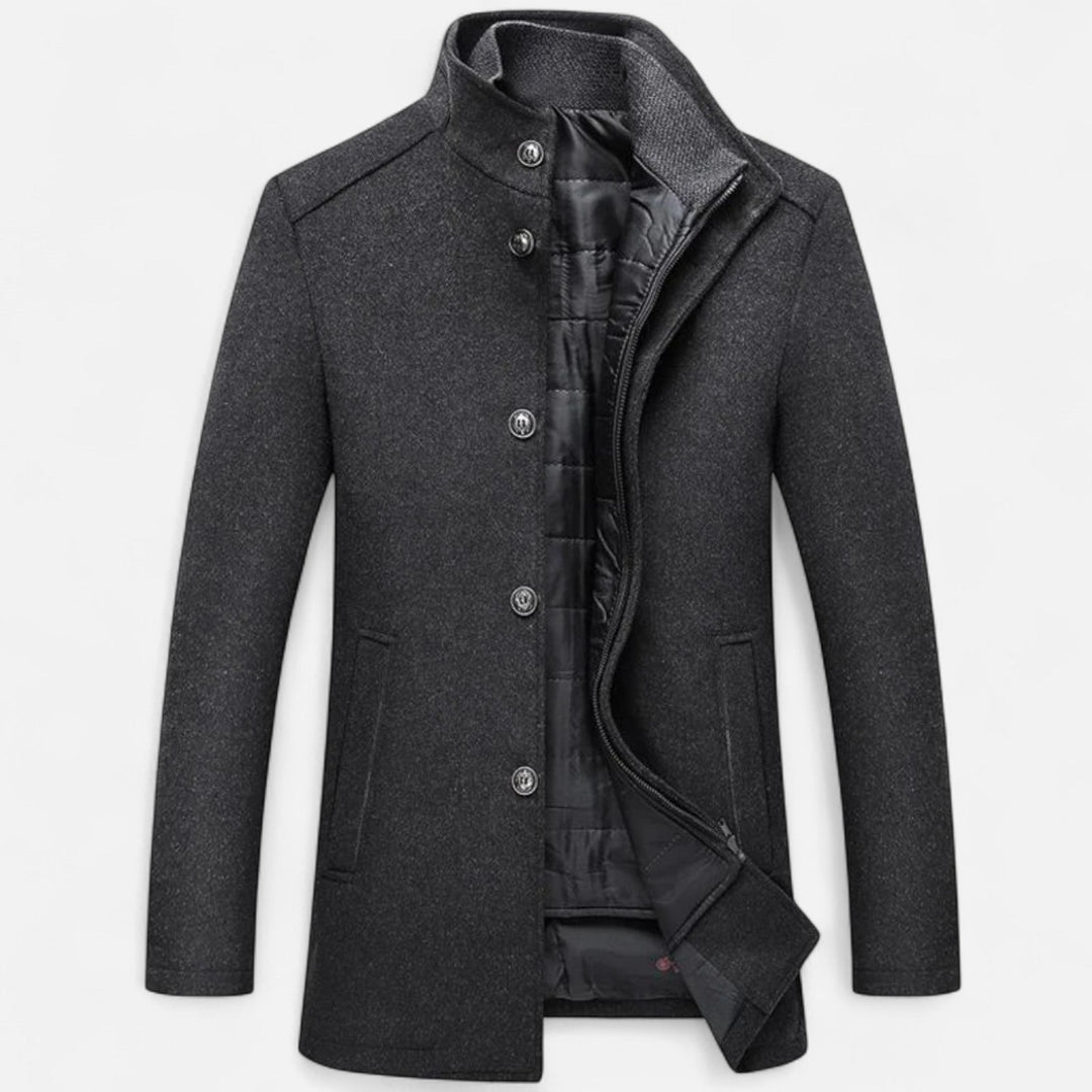 Maison Vaison | Men’s Long Wool Overcoat with Vest Panel