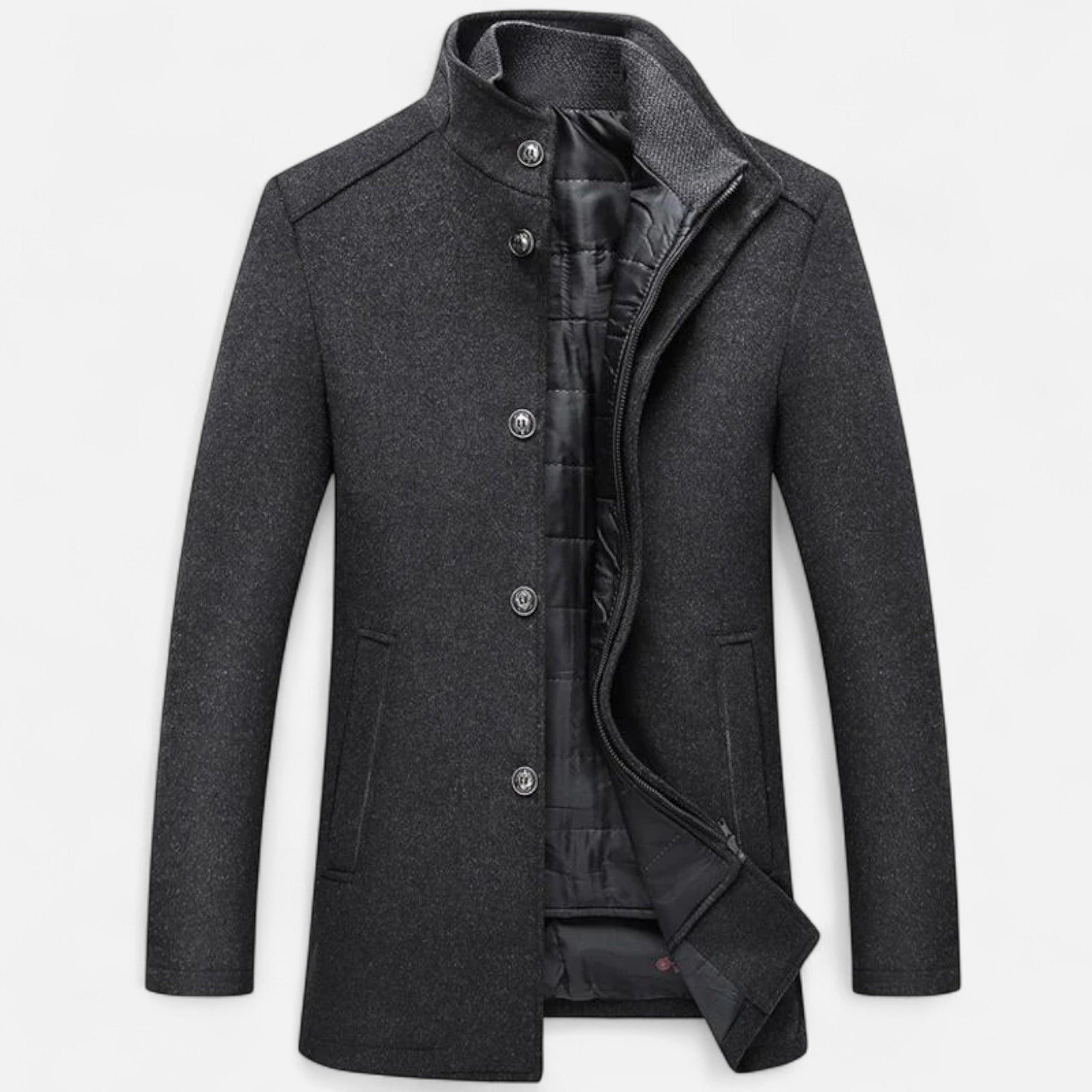 Maison Vaison | Men’s Long Wool Overcoat with Vest Panel