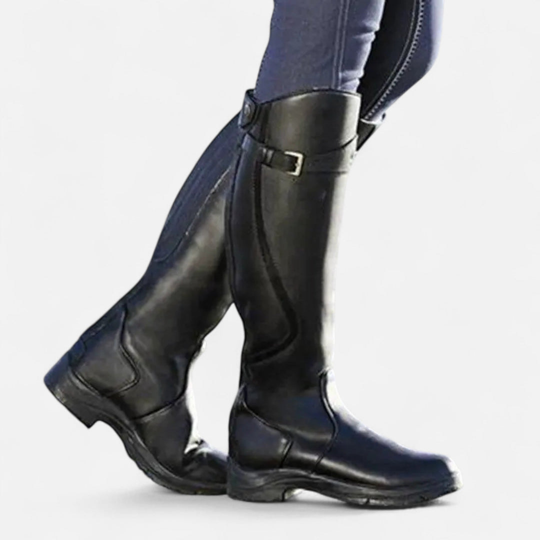 Dámské kozačky z PU kůže ke kolenům na podpatku – motiv „Andělské miminko“