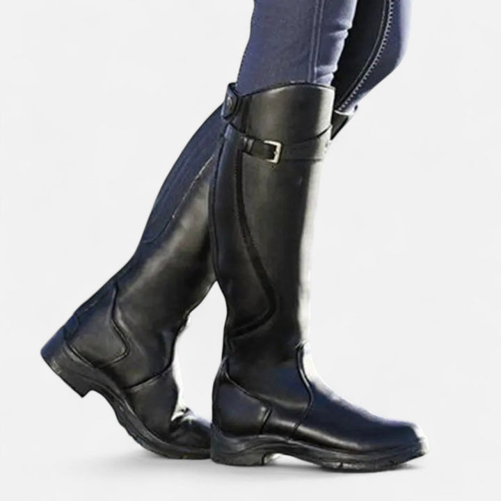 Dámské kozačky z PU kůže ke kolenům na podpatku – motiv „Andělské miminko“