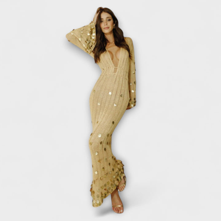 Gold Knit Maxi Dress by Dolly