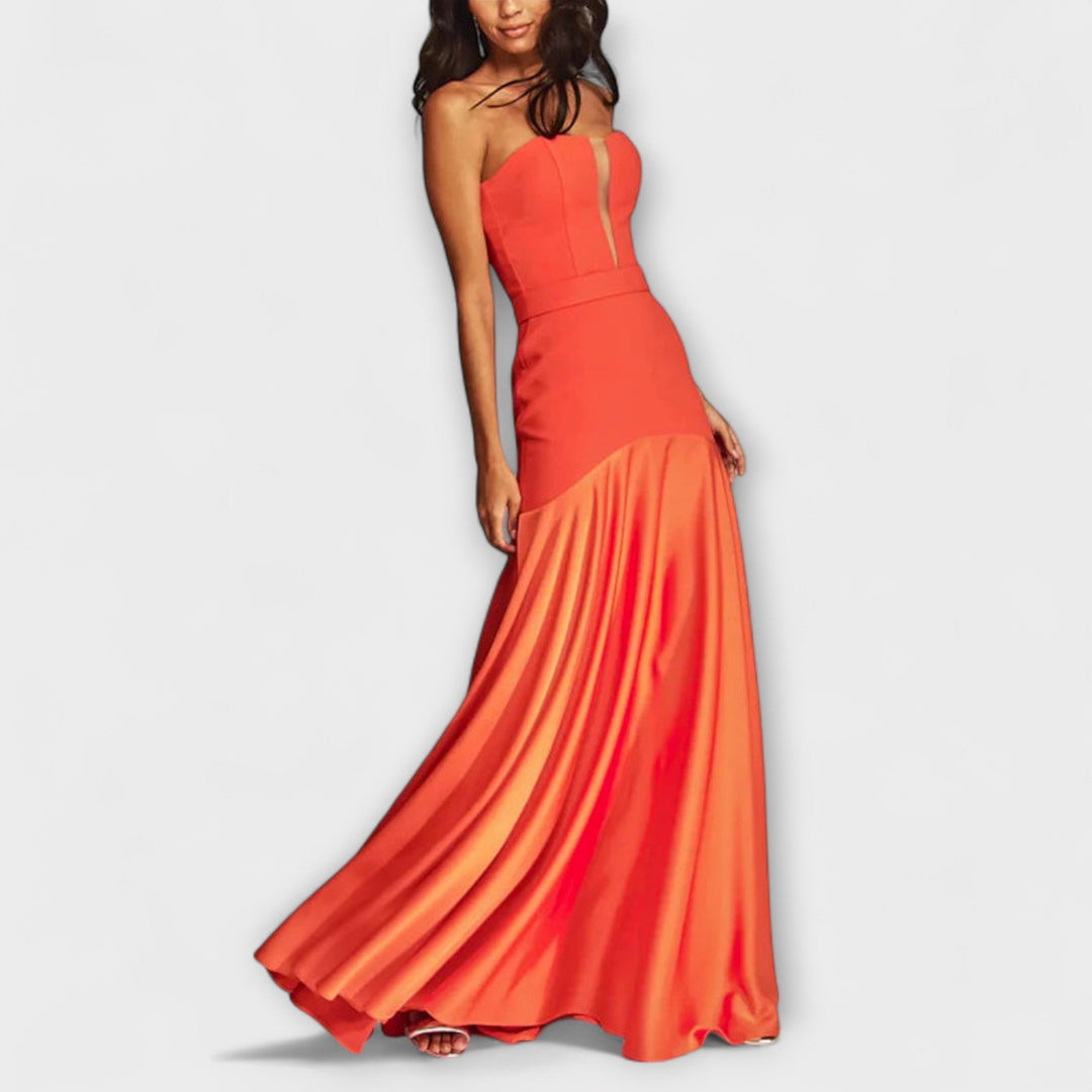 Off-Shoulder Maxi Dress with V-Neck