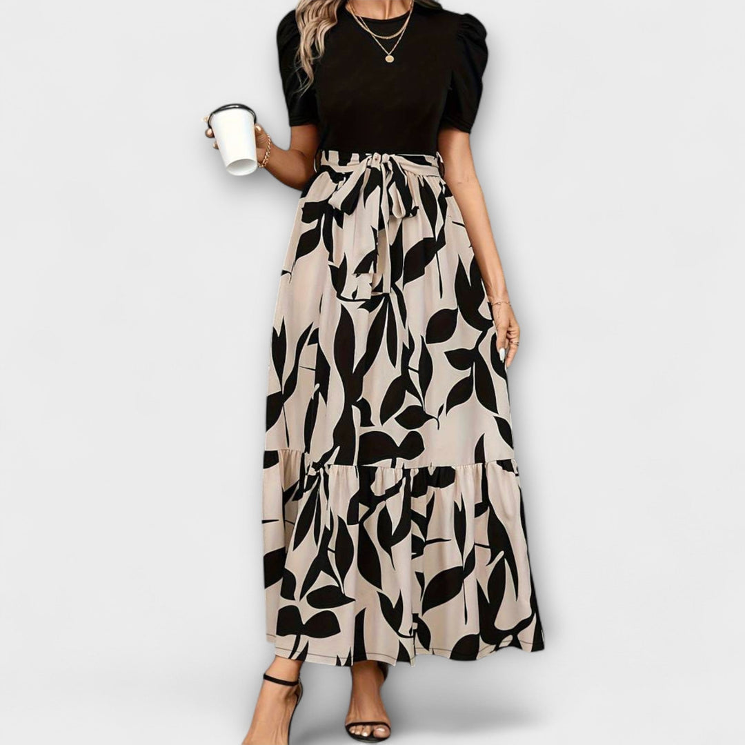 Summer Dress with Floral Pattern and Round Neckline