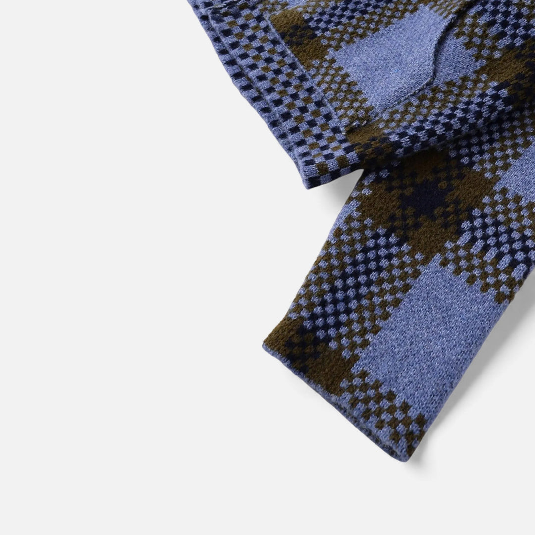 Damska kraciasta dzianinowa kurtka na zamek z kołnierzem z klapą