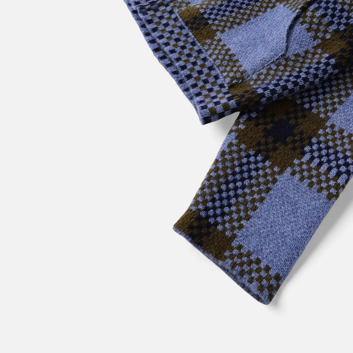 Damska kraciasta dzianinowa kurtka na zamek z kołnierzem z klapą