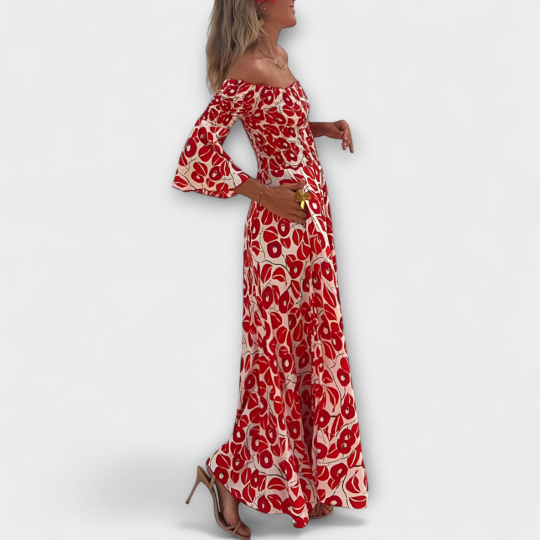 Off-Shoulder Dress with Ocean Flowers