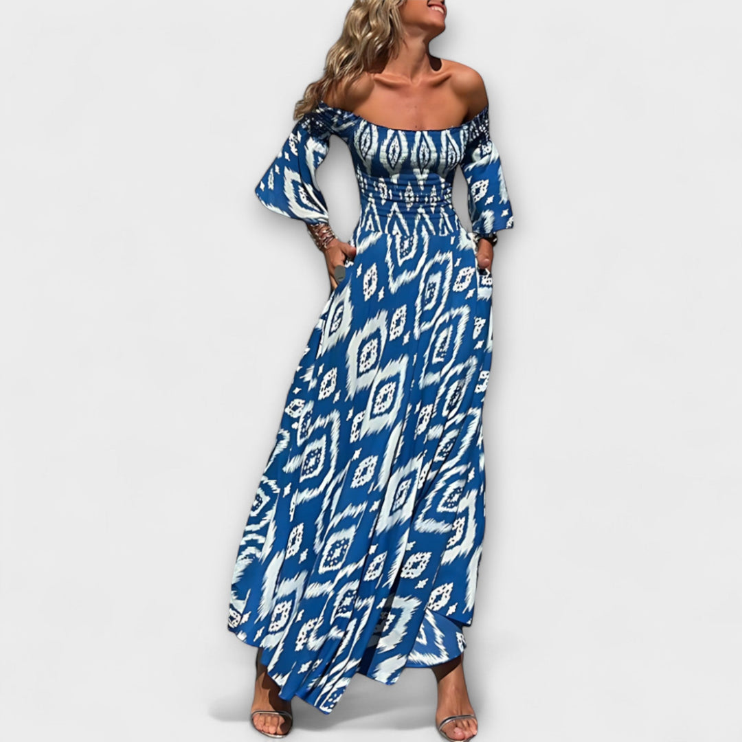 Off-Shoulder Dress with Ocean Flowers