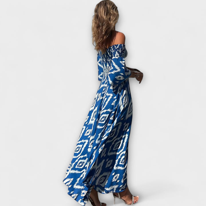 Off-Shoulder Dress with Ocean Flowers