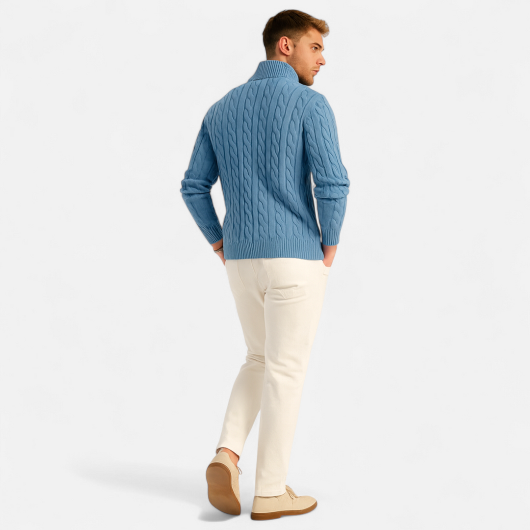 Pull à col roulé épais pour homme avec fermeture éclair