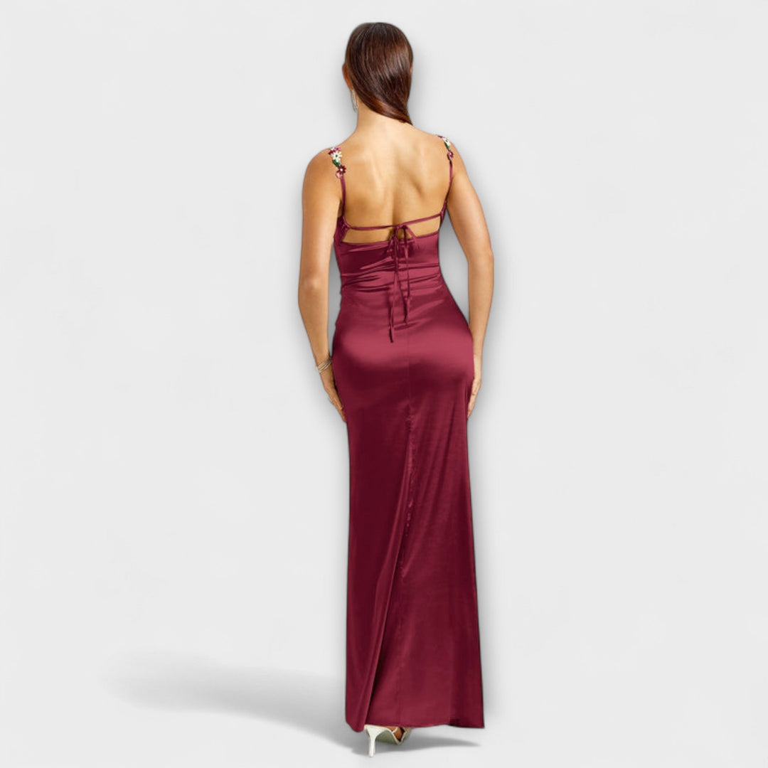 Embellished Satin Dress with Back Lacing
