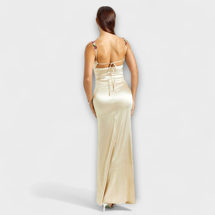 Embellished Satin Dress with Back Lacing