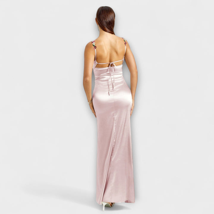 Embellished Satin Dress with Back Lacing