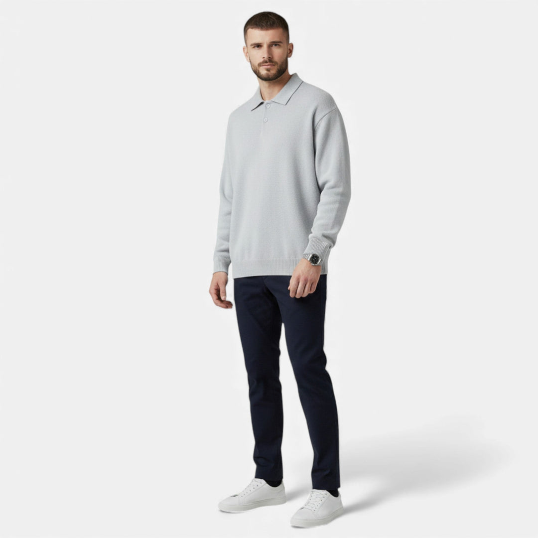 Men’s Loose-Fit Button-Up Polo Sweater