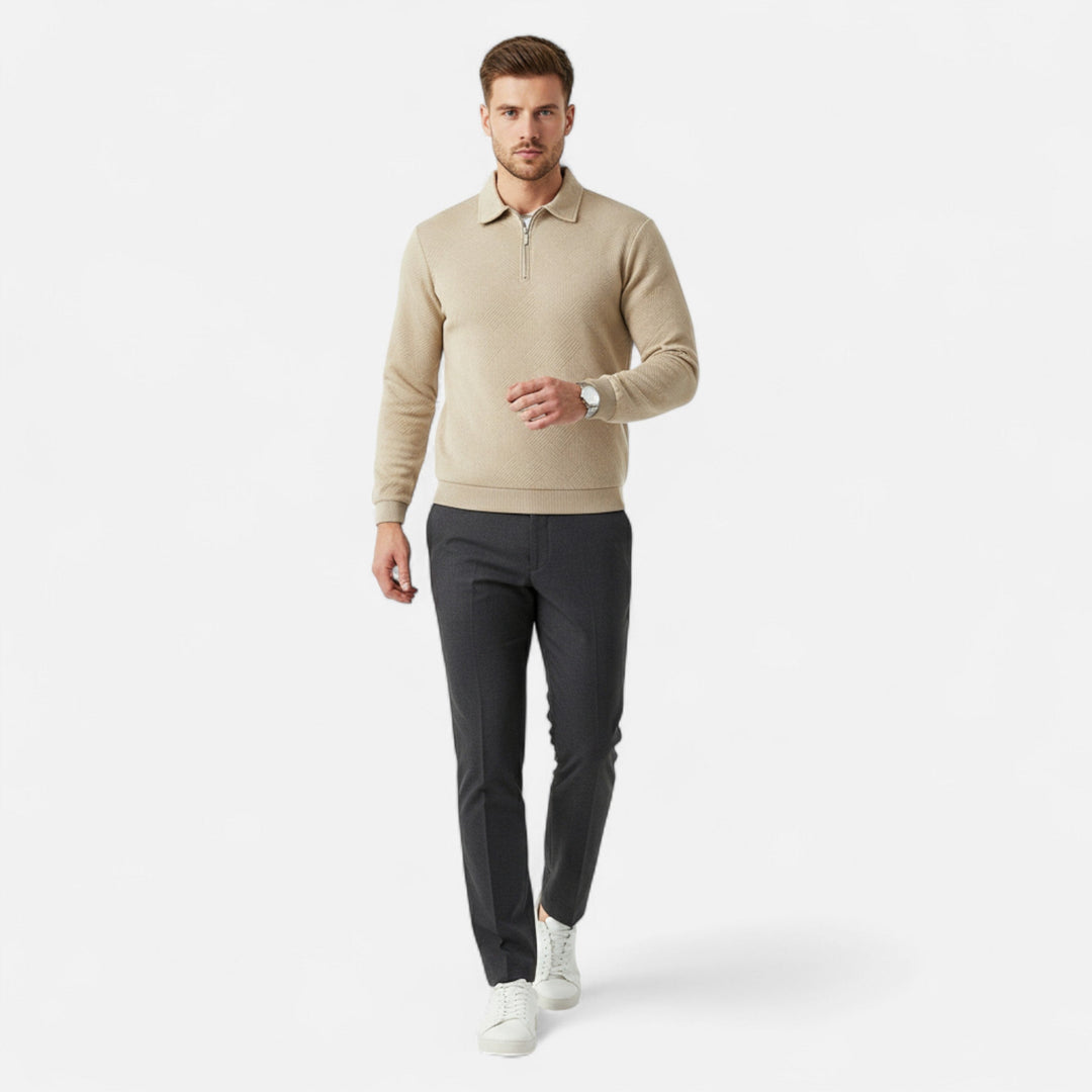Men’s Long-Sleeved Polo Shirt | Zipper Lapel