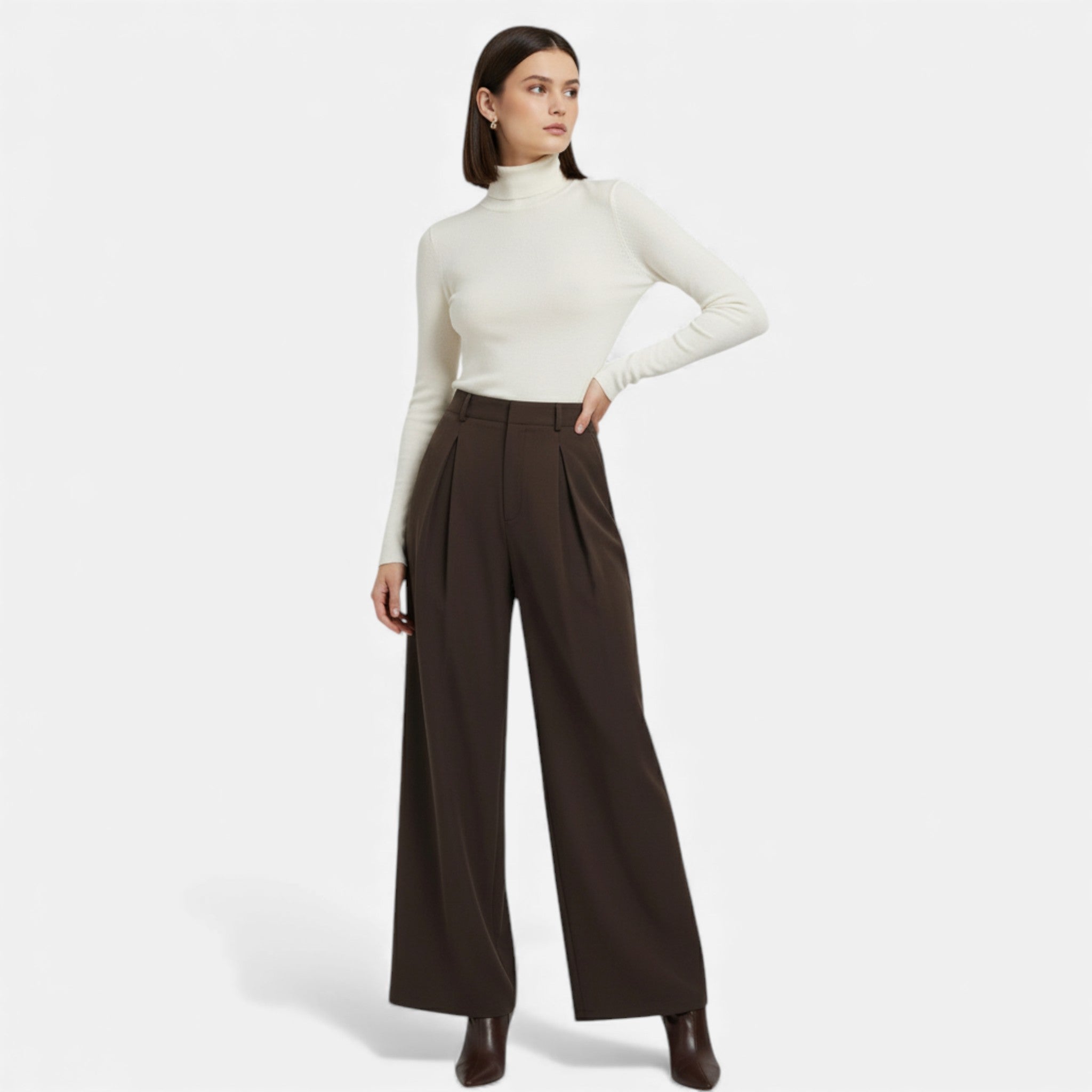 Maison Vaison | Women’s Jacquard Pleated Wide-Leg Trousers