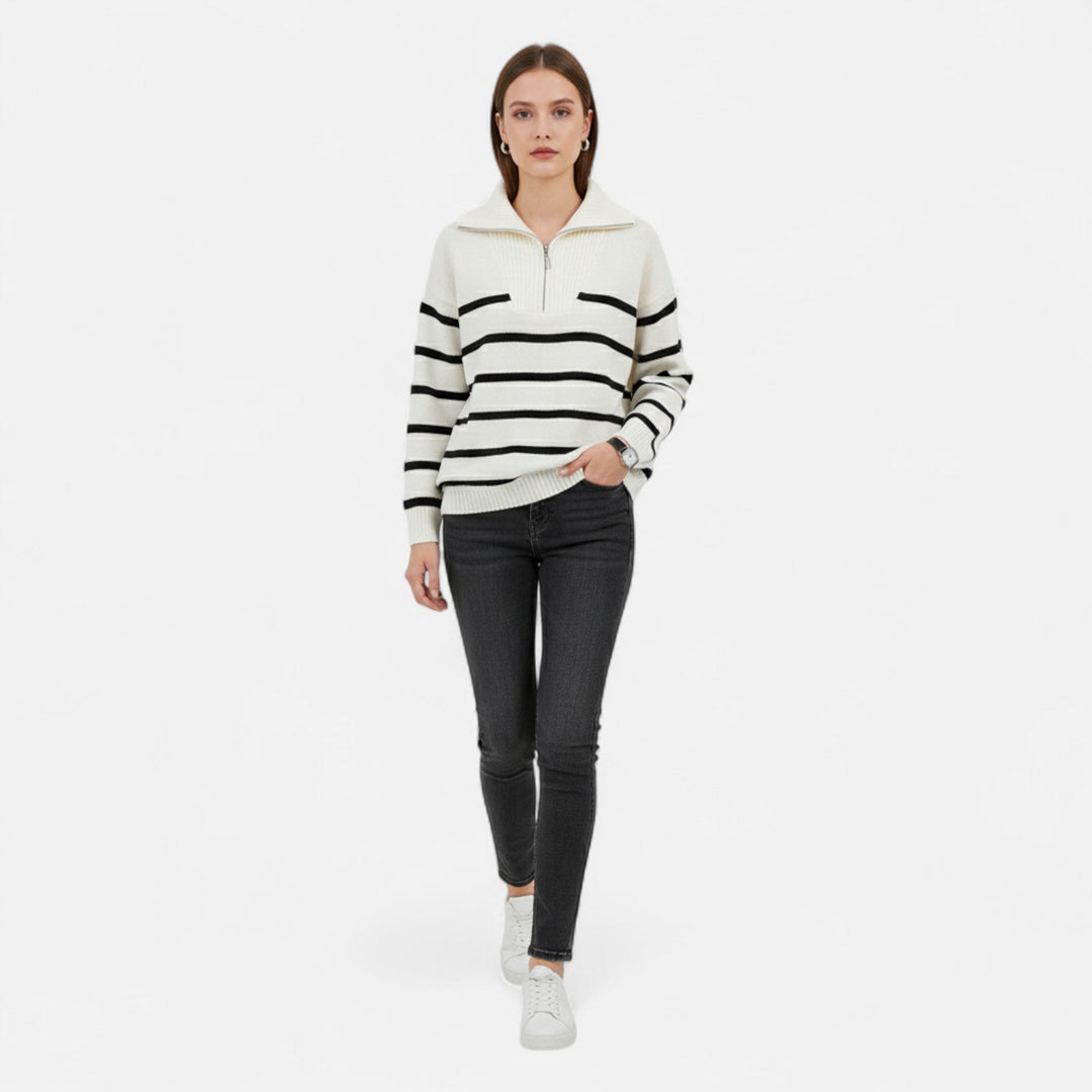 Women's Striped Polo Sweater – Refined Autumn Heritage