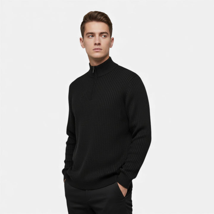 Men’s Warm Minimalist Zippered Knit Sweater