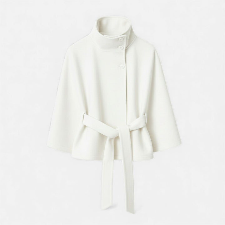 Maison Vaison | Damski krótki płaszcz pelerynowy z paskiem