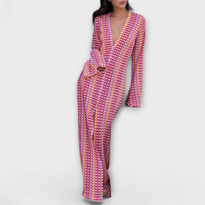 Robe longue à encolure en V et style vacances