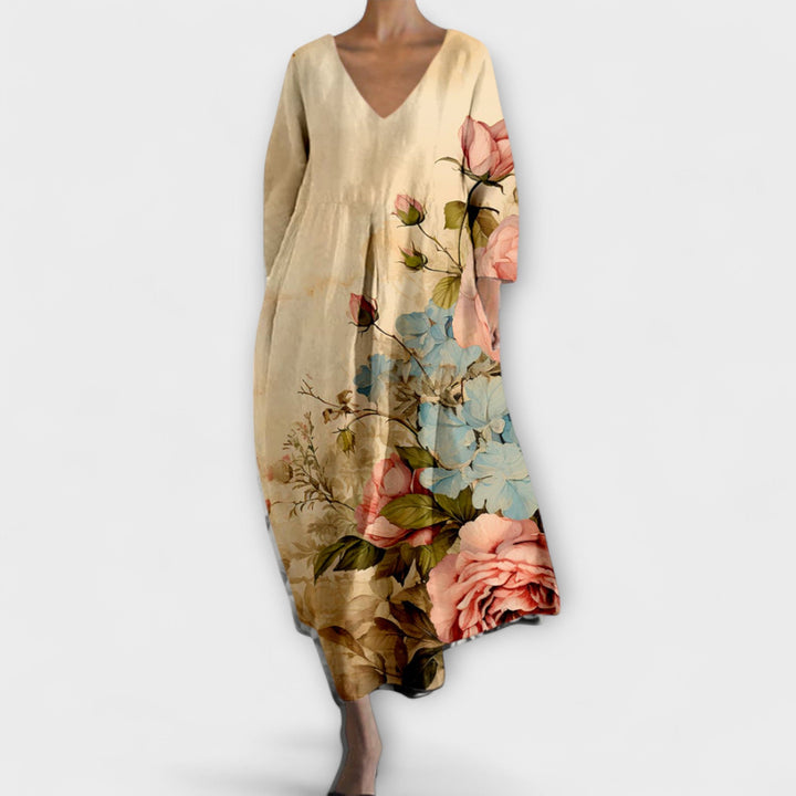 Long, Colorful Dress with V-Neck