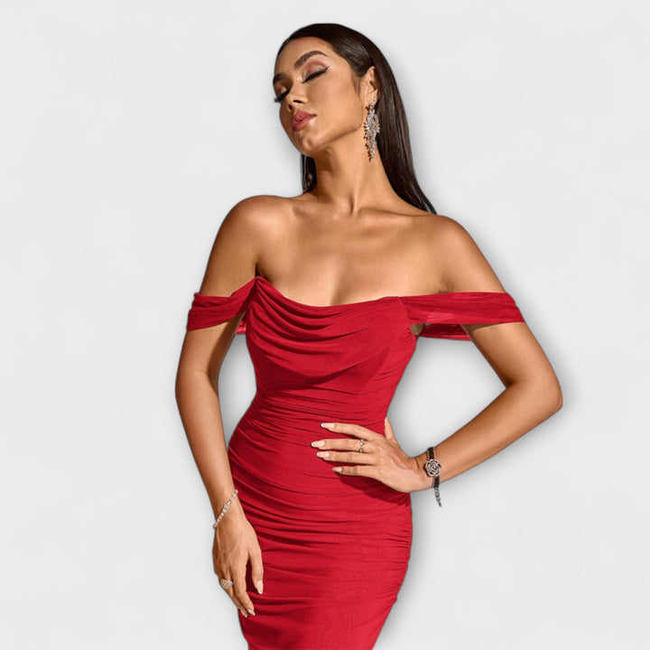Off-Shoulder Ruched Bodycon Dress