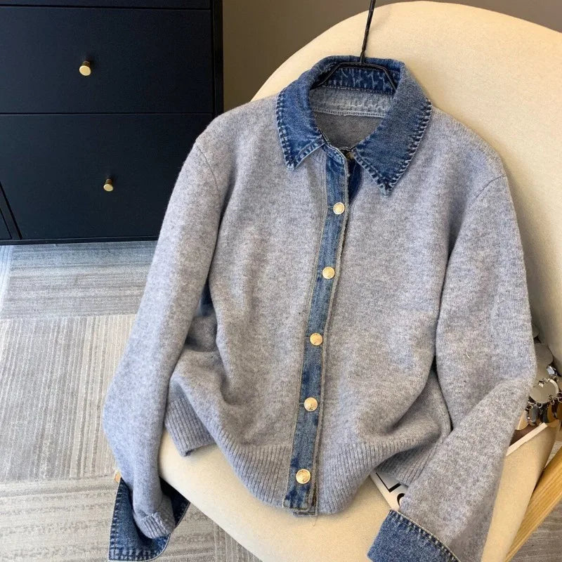 Džínový límec umělý dvoudílný pletený kardigan