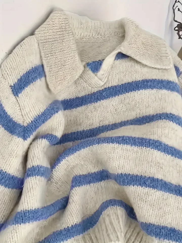 Pruhovaná pletená mikina s límečkem polo