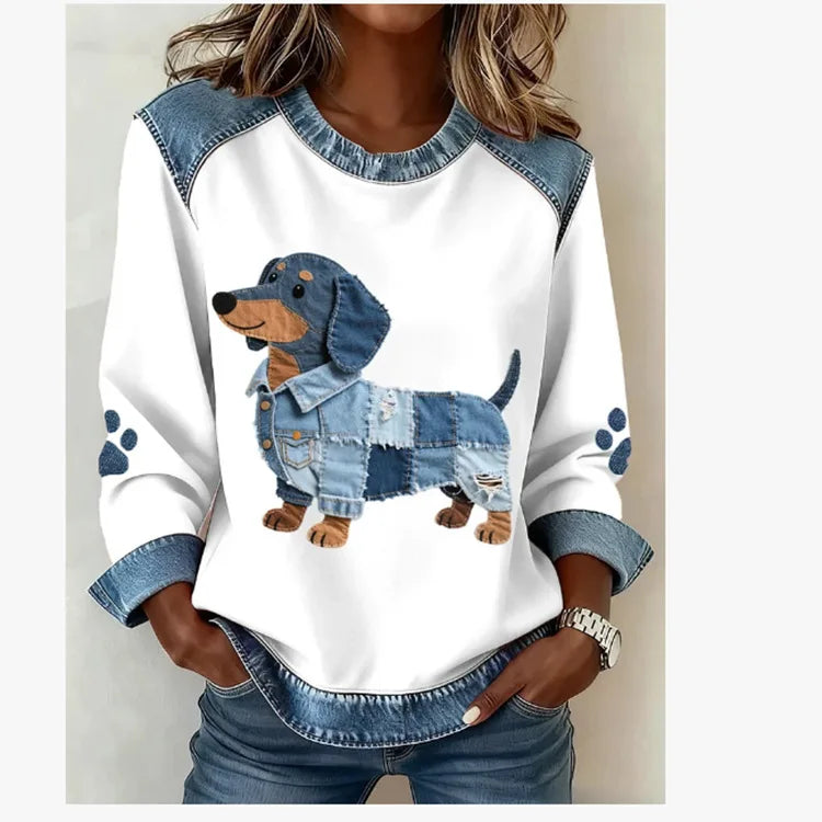 Bluza z okrągłym dekoltem z denimu i kratą