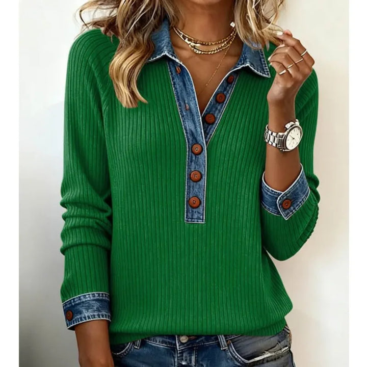 Pull en tricot patchwork à col revers