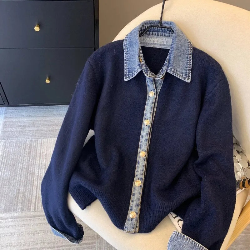 Džínový límec umělý dvoudílný pletený kardigan