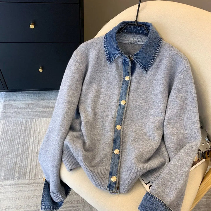 Džínový límec umělý dvoudílný pletený kardigan