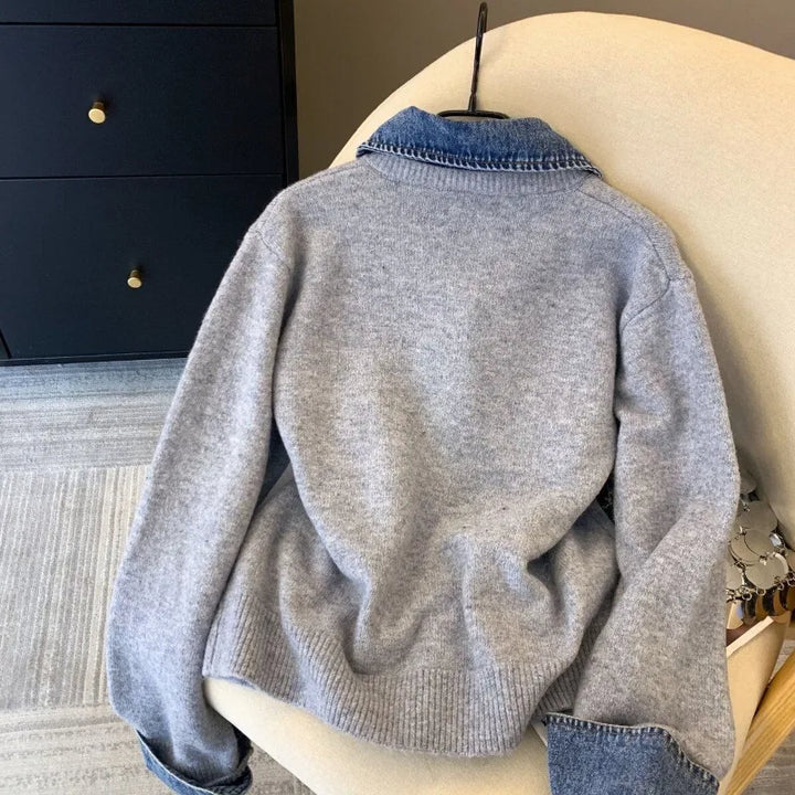 Džínový límec umělý dvoudílný pletený kardigan