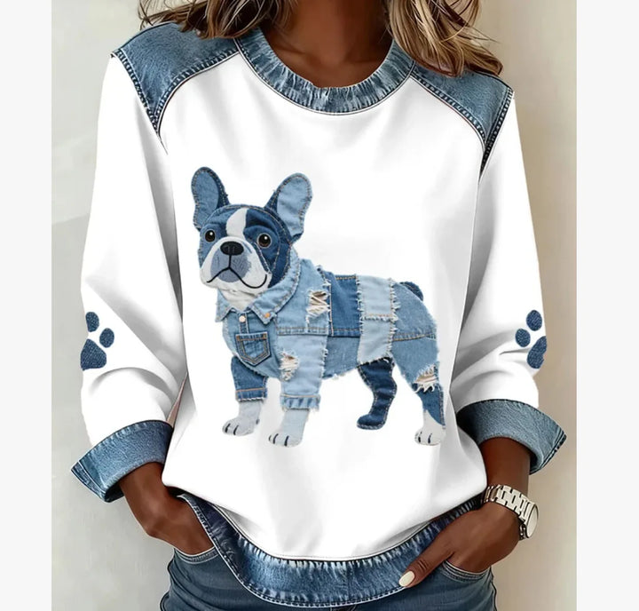 Bluza z okrągłym dekoltem z denimu i kratą