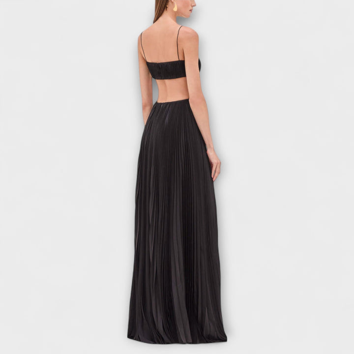 Chic Pleated Cutout Flowing Maxi Dress