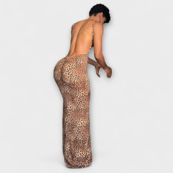 Maxi Dress with Leopard Print and Open Back