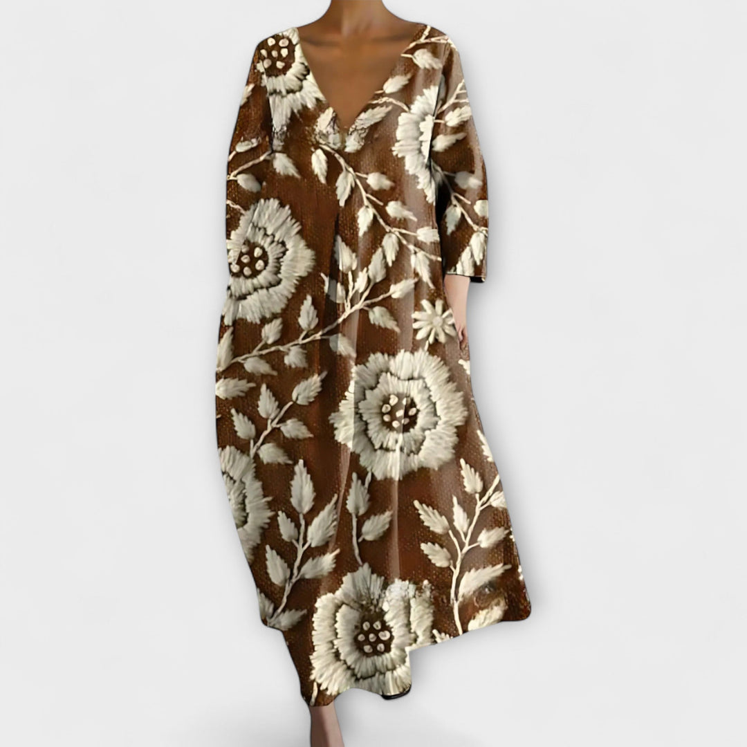 Long, Colorful Dress with V-Neck