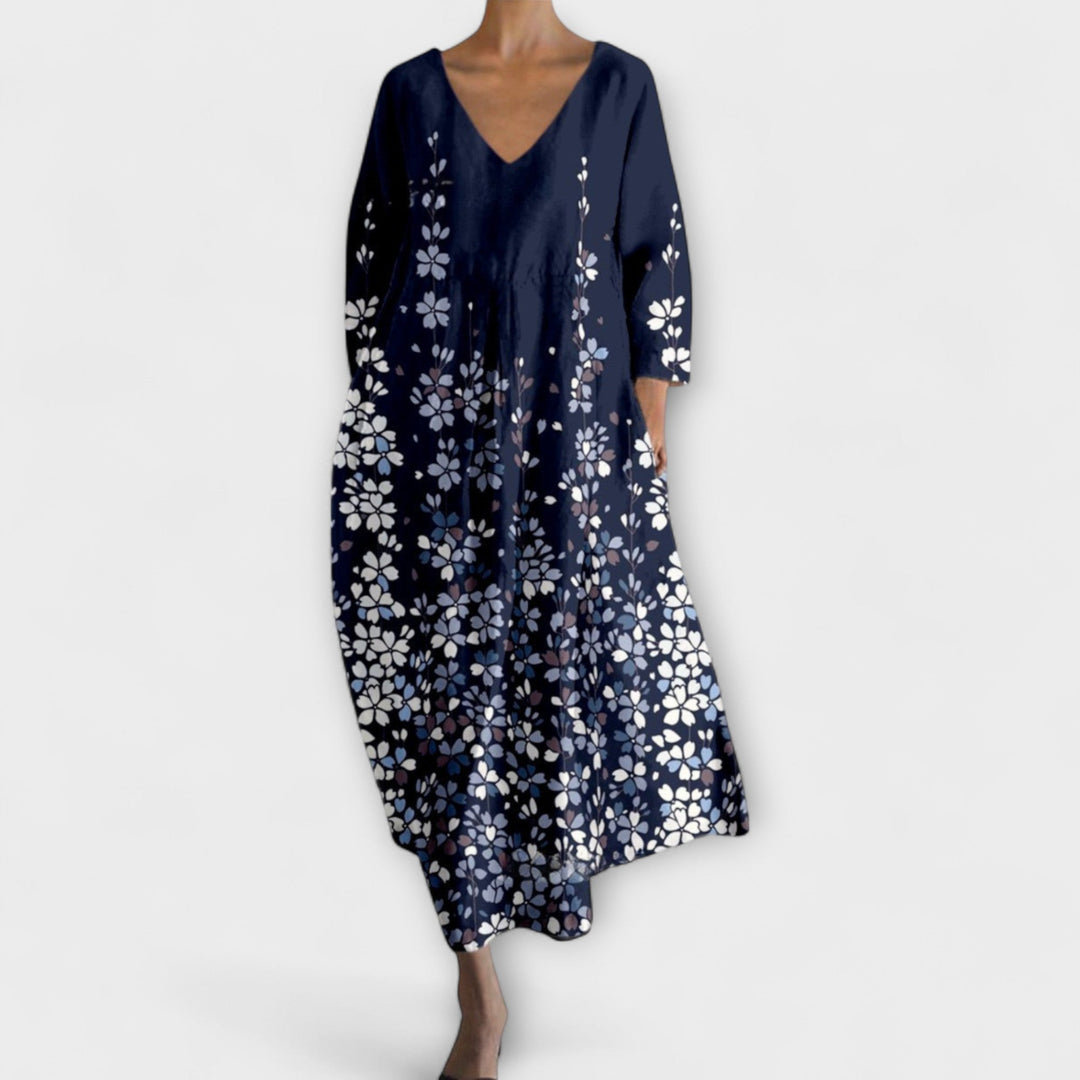 Long, Colorful Dress with V-Neck