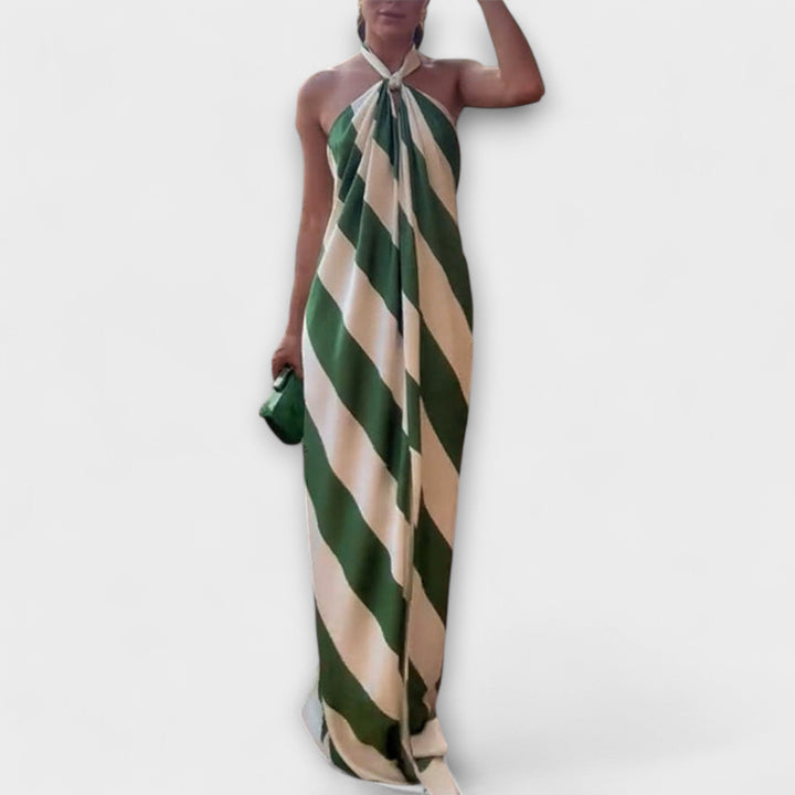 Striped Pattern Halter Backless Maxi Dress