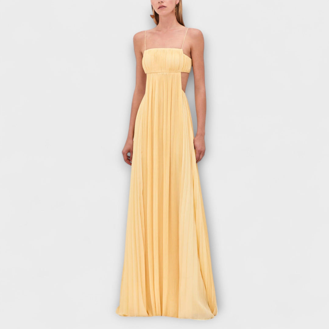 Chic Pleated Cutout Flowing Maxi Dress